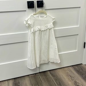 Zara girls white dress with lace and textured polka dots